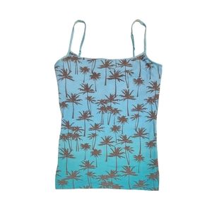 Aeropostale Palm Trees Gradient Green Blue Cami Built-in-Bra Top Stretch XL